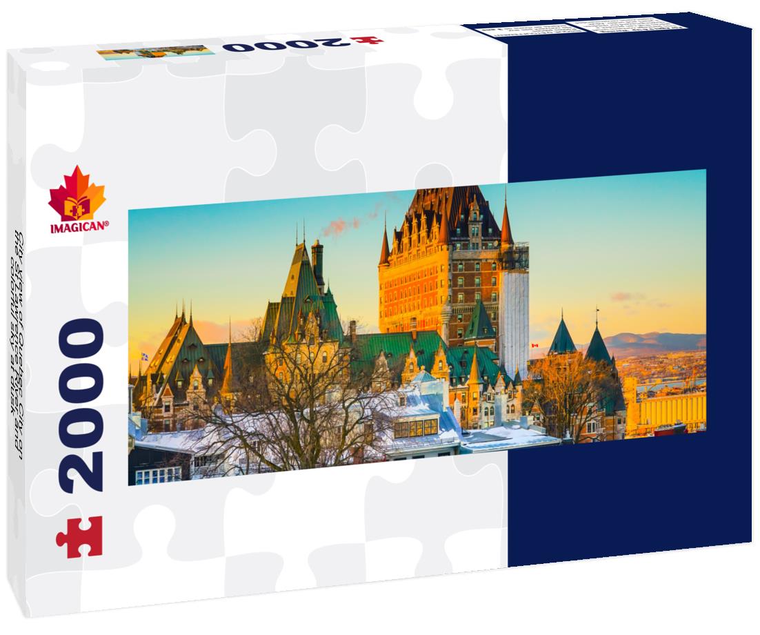 City view of Quebec City on the St. Lawrence River and colorful sky at dusk 2000pc Panoramic Puzzle