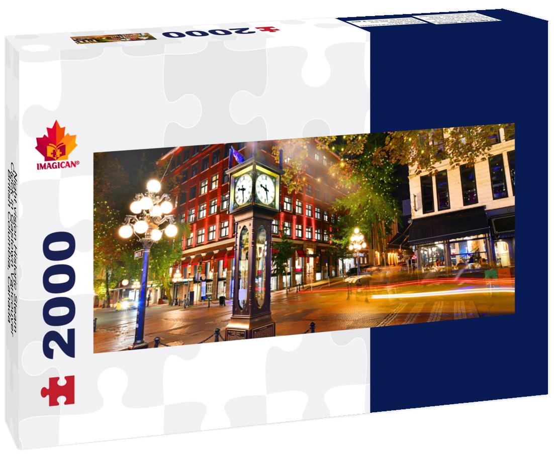 Night vision Historic Steam Clock in Gastown Vancouver, British Columbia 2000pc Panoramic Puzzle
