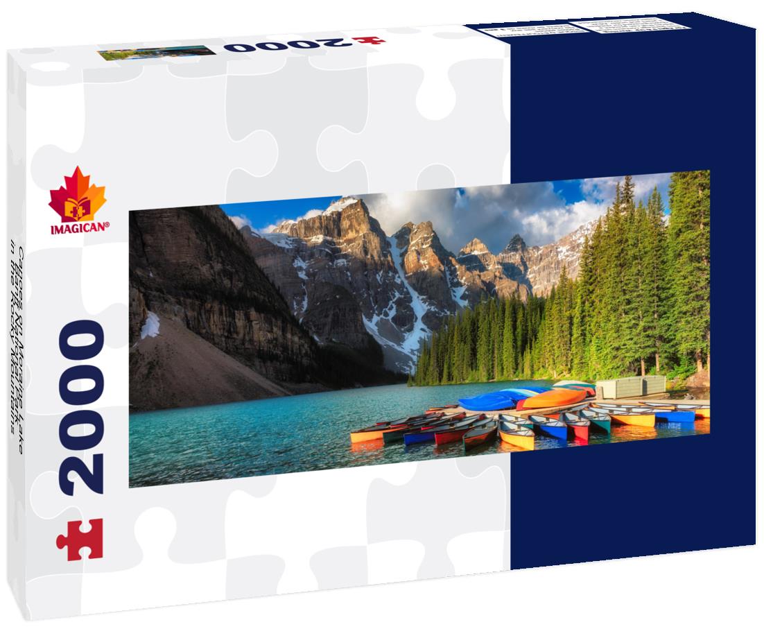 Canoes on Moraine Lake, Banff National Park in the Rocky Mountains, Alberta 2000pc Panoramic Puzzle