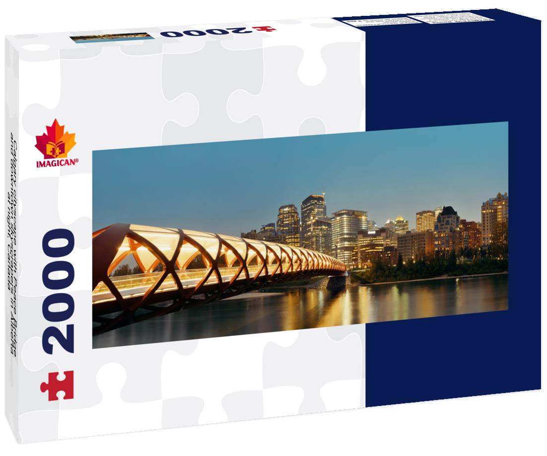 Calgary cityscape with Peace Bridge and downtown skyscrapers in Alberta 2000pc Panoramic Puzzle