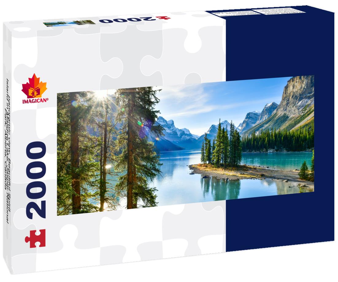 ImagiCan Jigsaw Puzzle view of beautiful Spirit Island in Maligne Lake, Jasper National Park, Alberta 2000 pieces panorama