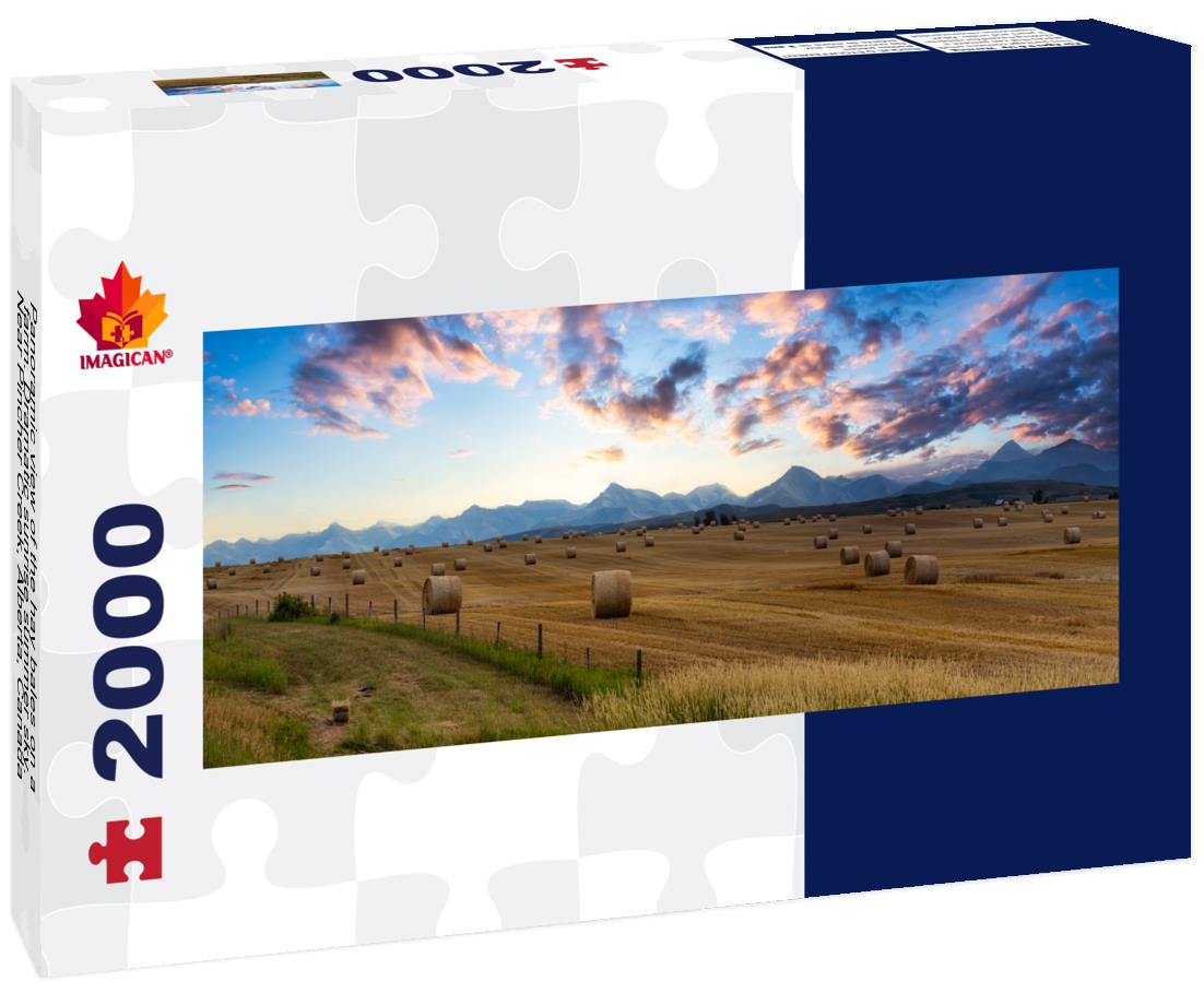 hay bales on a farm, near Pincher Creek, Alberta 2000pc Panoramic Puzzle