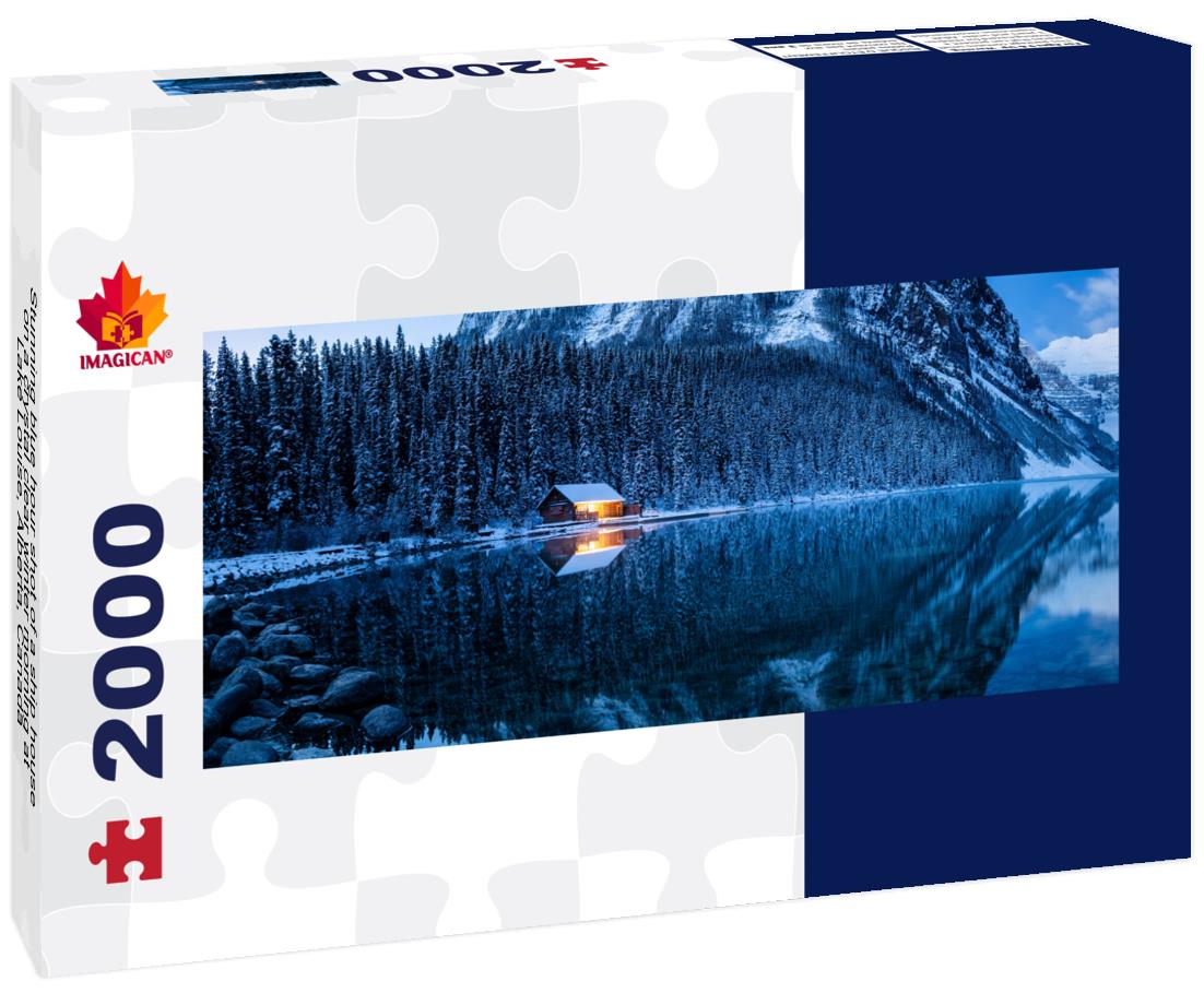 Boat house on a crystal clear winter morning on Lake Louise, Alberta 2000pc Panoramic Puzzle