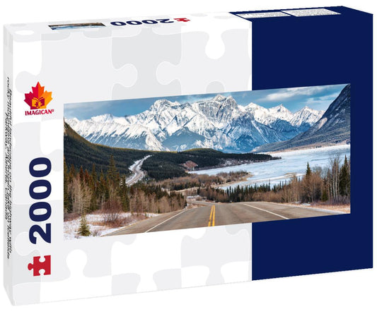 ImagiCan Jigsaw Puzzle Highway with rocky mountains and frozen lake on Icefields Parkway, Alberta 2000 pieces panorama