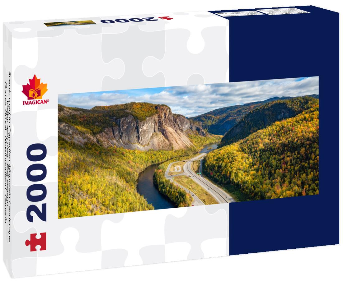 Scenic road in Canadian mountain landscape valley, Corner Brook, Newfoundland. 2000pc Panoramic Puzzle