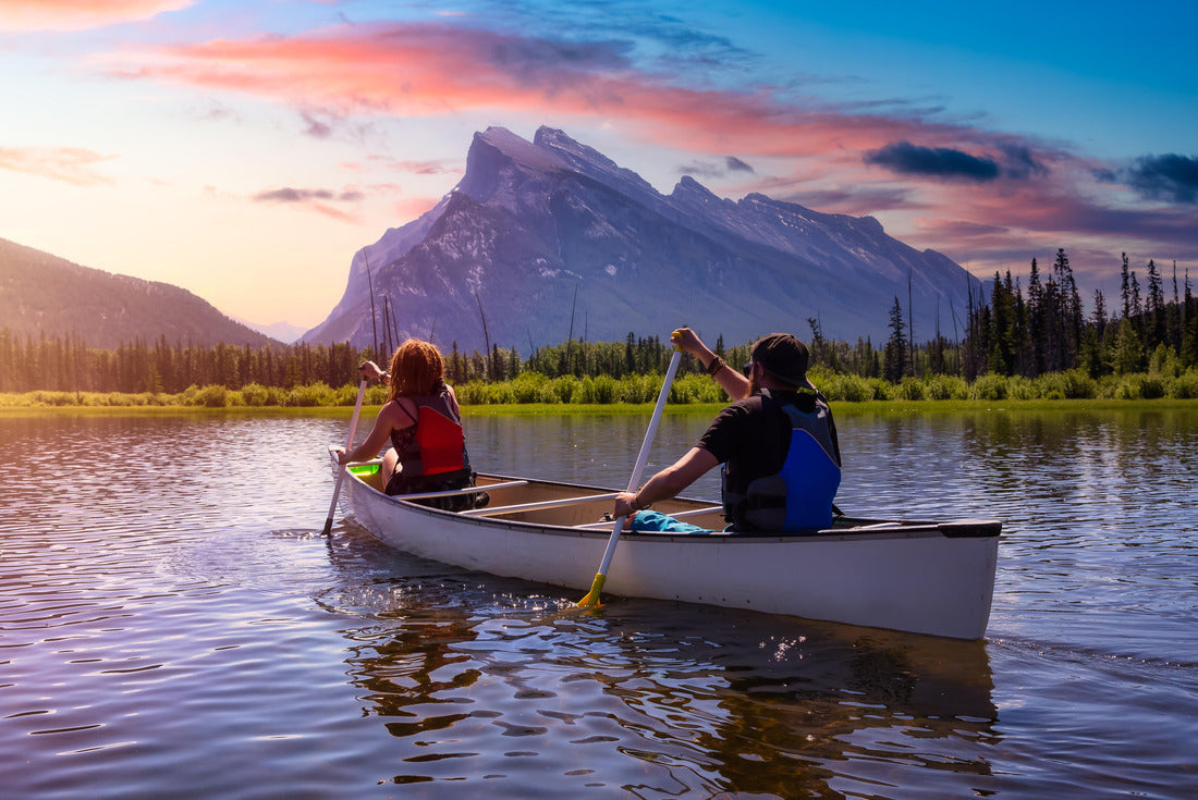 ImagiCan Jigsaw Puzzle Colored sunrise sky art render. In Vermilion Lakes, Banff, Alberta, Canada 2000 pieces