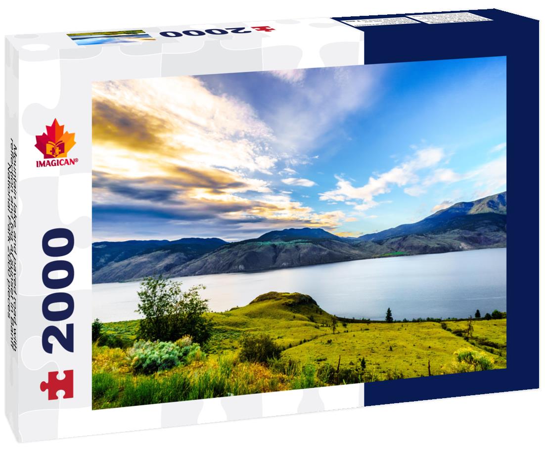 Mountain lake and paved road with reflection and fog at sunset in Banff National Park 2000pc Puzzle