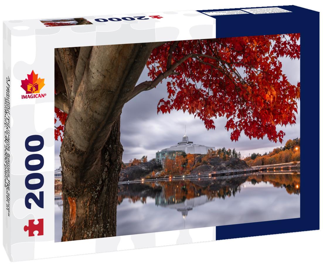 A beautiful red maple frames the shores of Ramsey Lake and Science North in Sudbury, ON 2000pc Puzzle