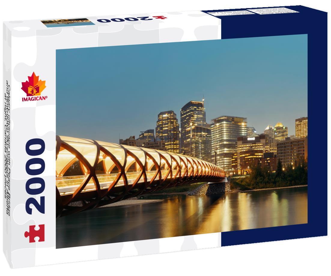 ImagiCan Jigsaw Puzzle Calgary cityscape with Peace Bridge and downtown skyscrapers in Alberta at night, Canada 2000 pieces