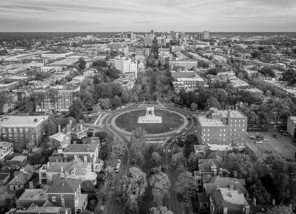 Fall over Monument Avenue in Richmond, Virginia in black white