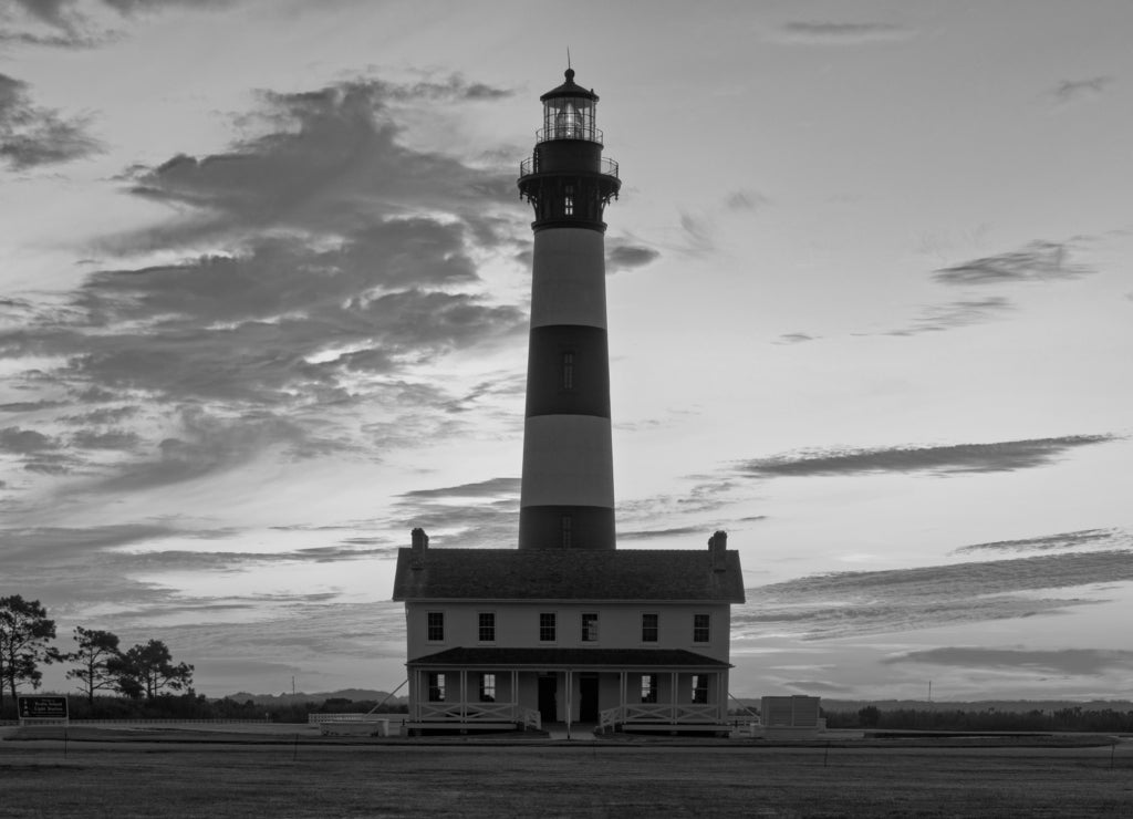 Bodie Island Lighthouse North Carolina in black white