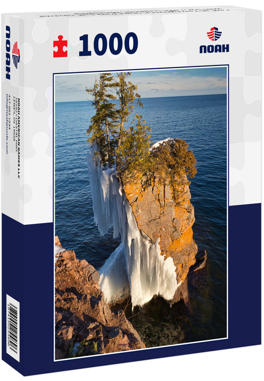 Cliff at Tettegouche State Park half-covered with ice, Lake Superior, Minnesota