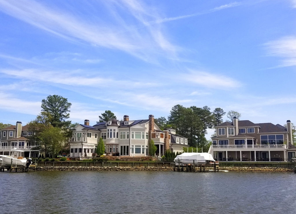 Beautiful waterfront homes by the bay near Rehoboth Beach, Delaware, U.S.A