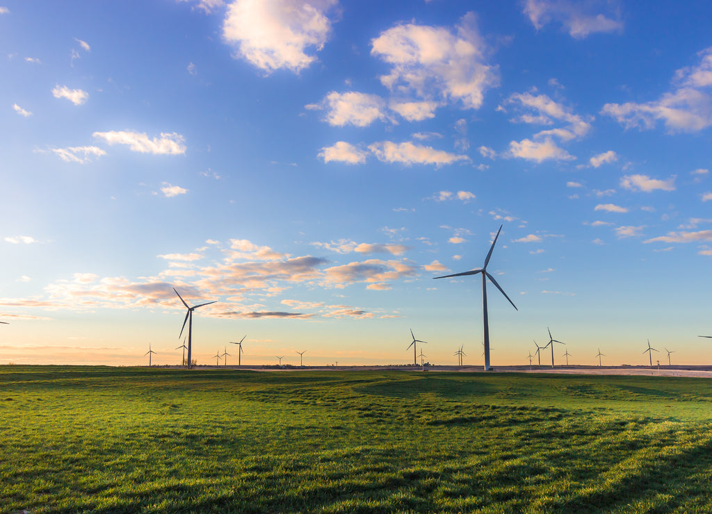 Ellis County, Kansas USA - Windmill Park in the Kansas Prairie on a Crisp Spring Morning