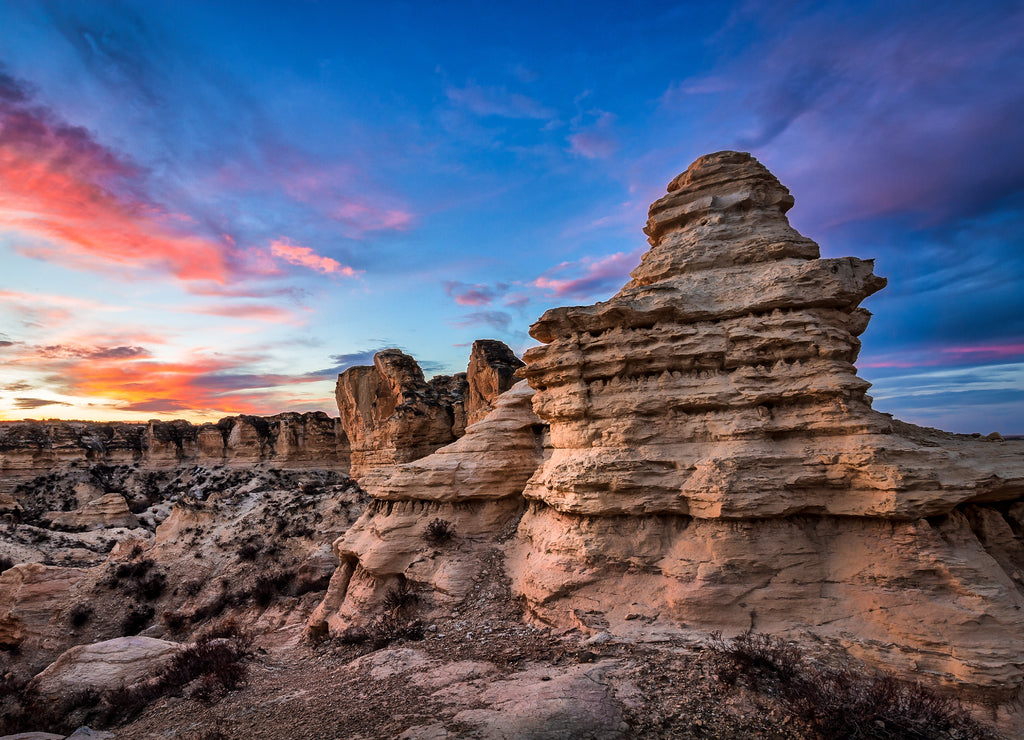 Castle Rock State Park, Kansas USA - Spectacular Sunset and the Limestone Formations at the Castle Rock State Park