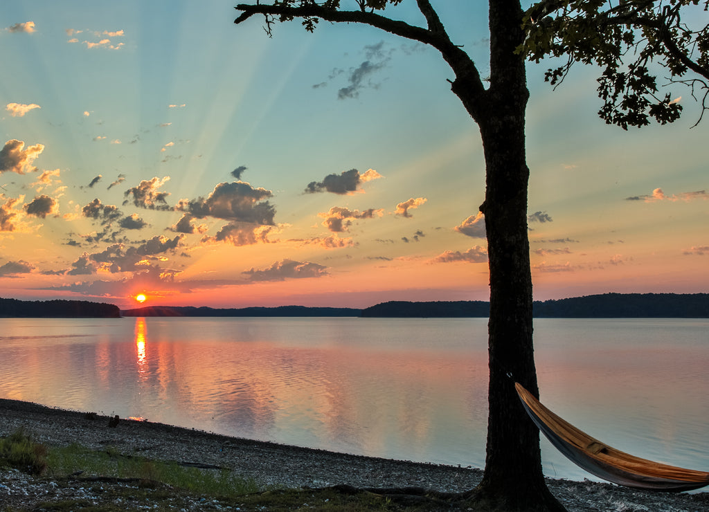 Beautiful sunrise on lake Ouachita Arkansas USA
