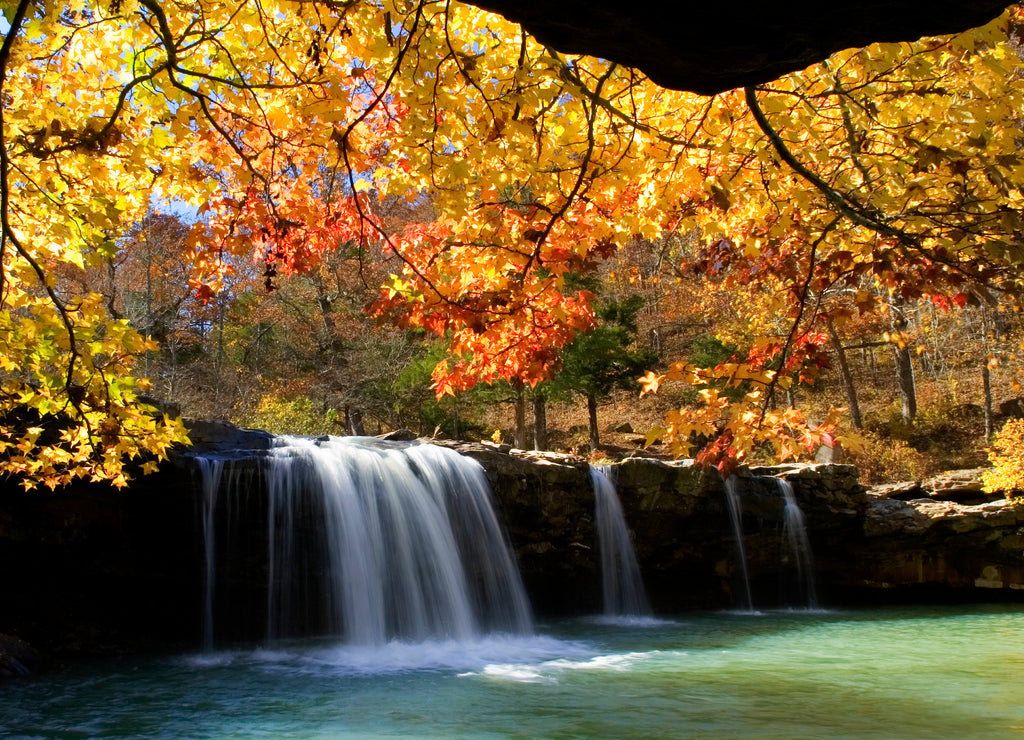 Autumn surrounds Falling Water Falls with fall colors, Ozark National Forest, Arkansas