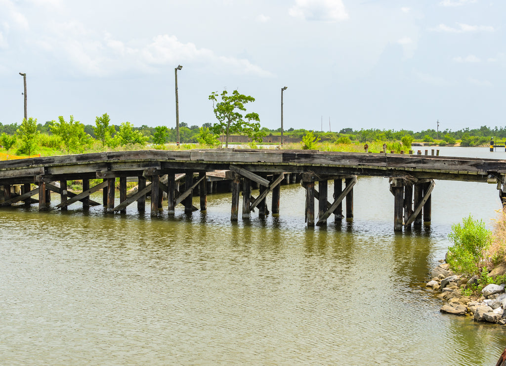 Old wooden bridge on Lake St. Catherine, Louisiana, USA