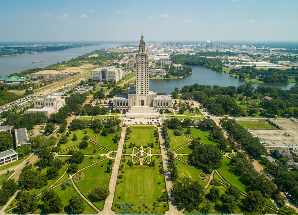 Aerial drone photo State Capitol Park Baton Rouge Louisiana