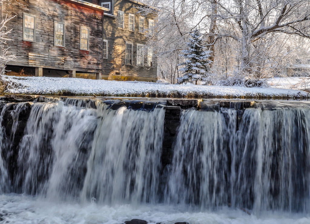 Winter at the Falls Along Otter Creek in Brandon, Vermont