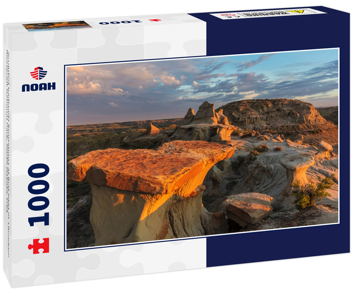 Sculpted badlands formations at first light in Theodore Roosevelt National Park, North Dakota, USA