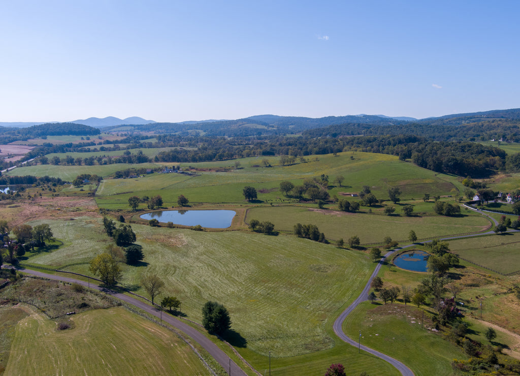 Aerial view of farmland near Paris, Fauquier County, Virginia. Paris is situated near the Blue Ridge Mountains
