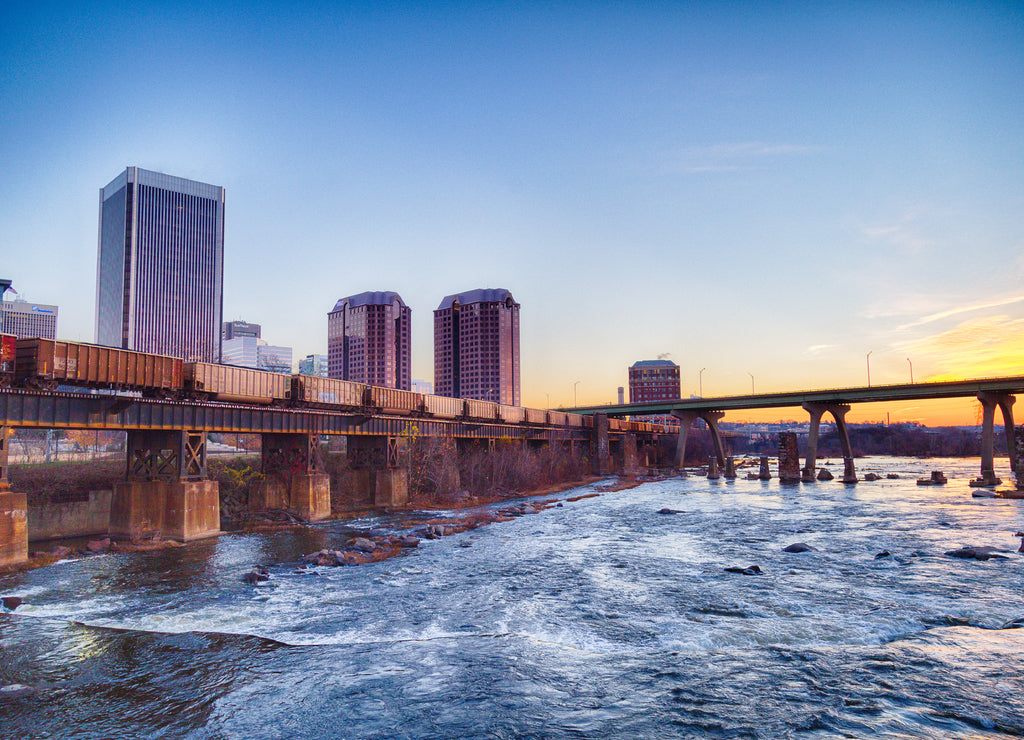 downtown skyline on the James River. Richmond, Virginia