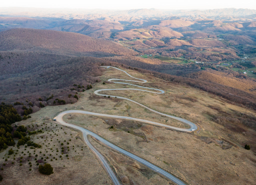 Aerial View of Whitetop Mountain, Virginia at Golden Hour