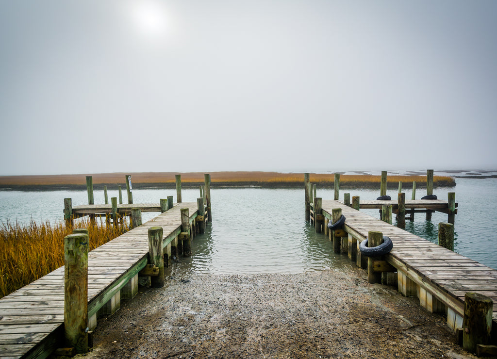 Dock and wetlands in Chincoteague Island, Virginia