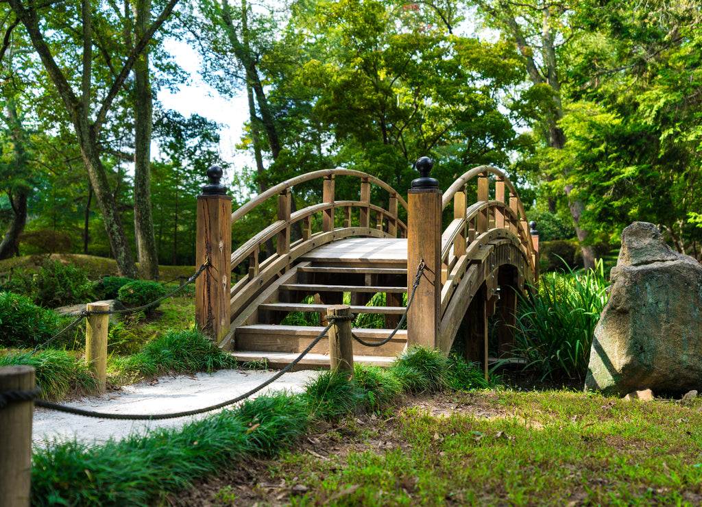 A quaint arched bridge spanning a brook in Richmond, Virginia. This bridge is located on the beautiful land inside of Maymont Par