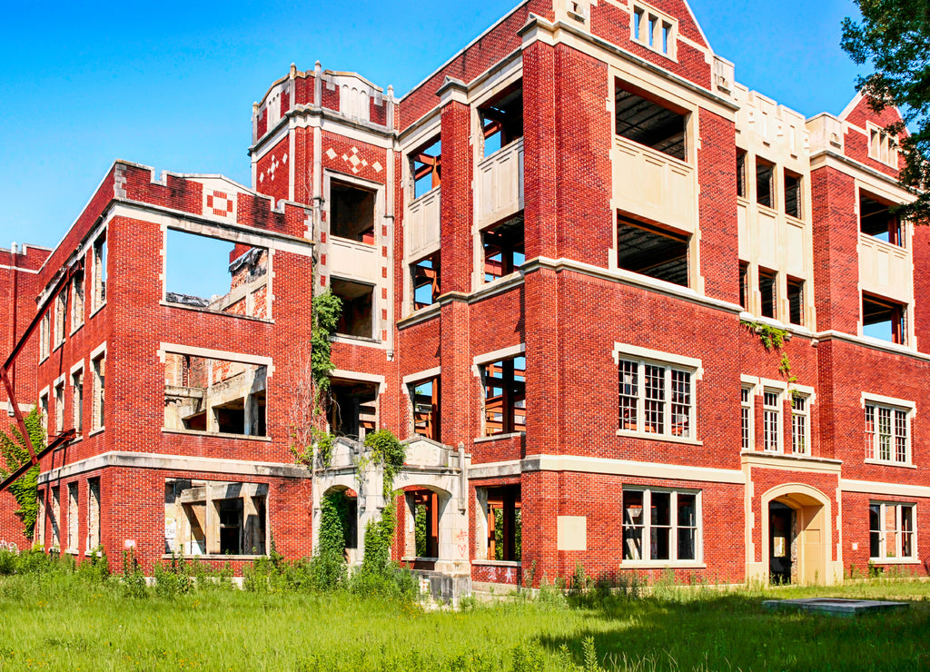 The abandoned and wrecked High School building in Hattiesburg Mississippi, USA