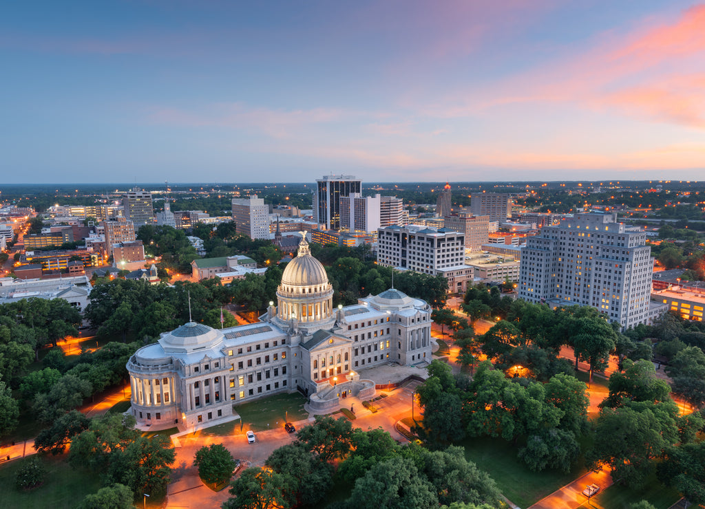 Jackson, Mississippi, USA skyline over the Capitol Building