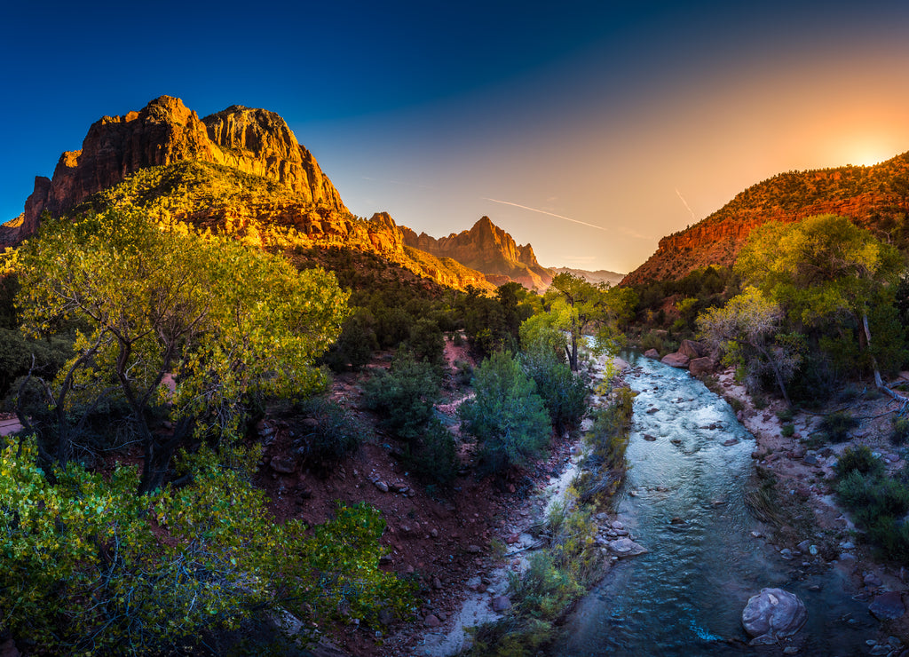 Zion National Park Virgin River and The Watchman at Sunset, Utah