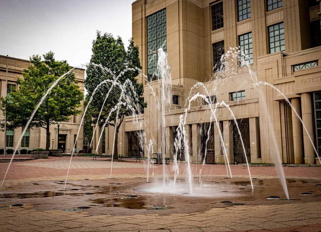 Fountain in front of the courthouse building in downtown area of Lexington, Kentucky