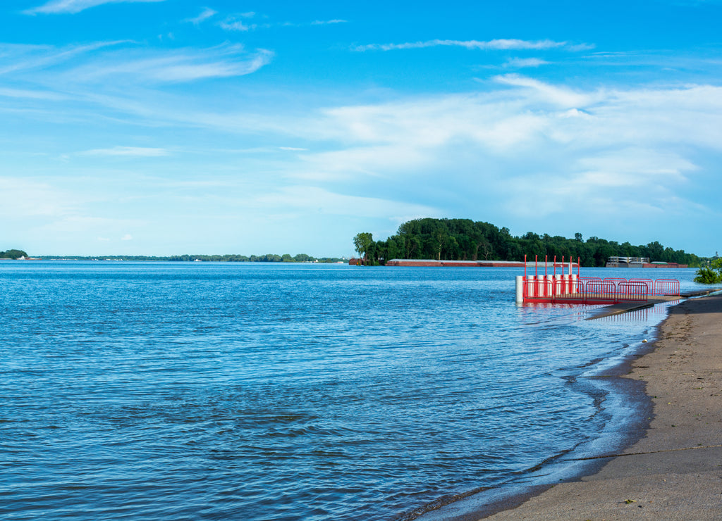 A Panoramic of the flooded Ohio River in the downtown area of Paducah Kentucky