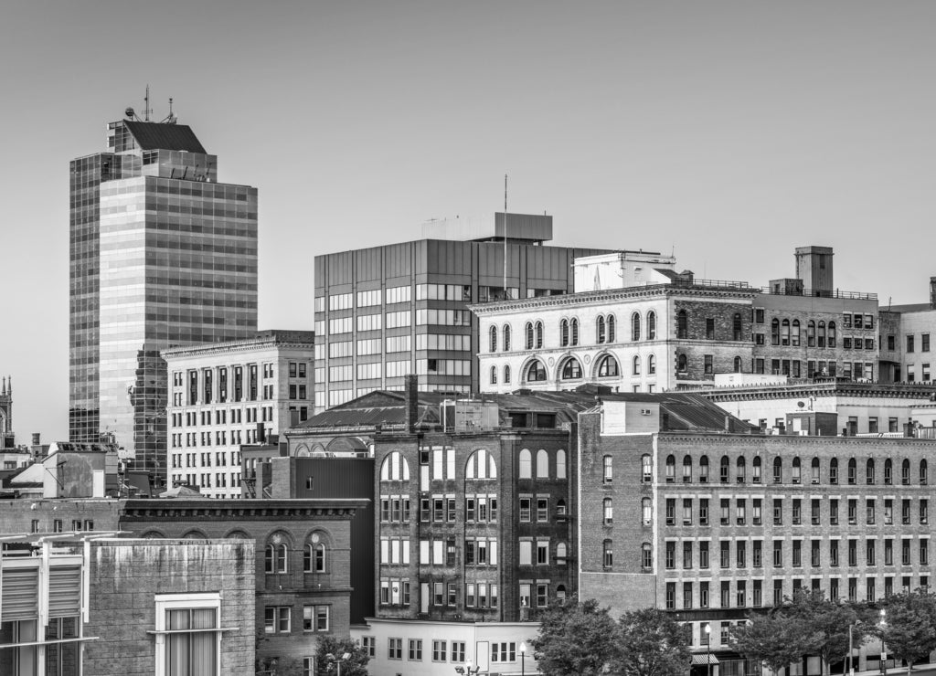 Worcester skyline, Massachusetts, USA in black white