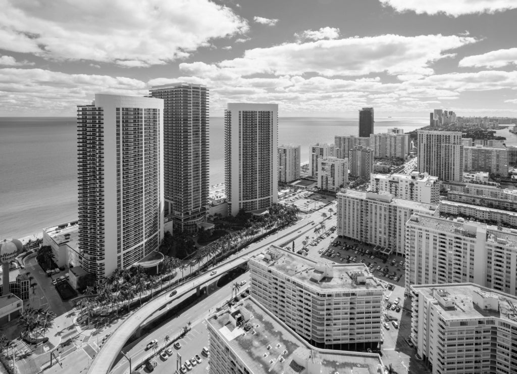 Hallandale Beach Florida Broward County USA in black white