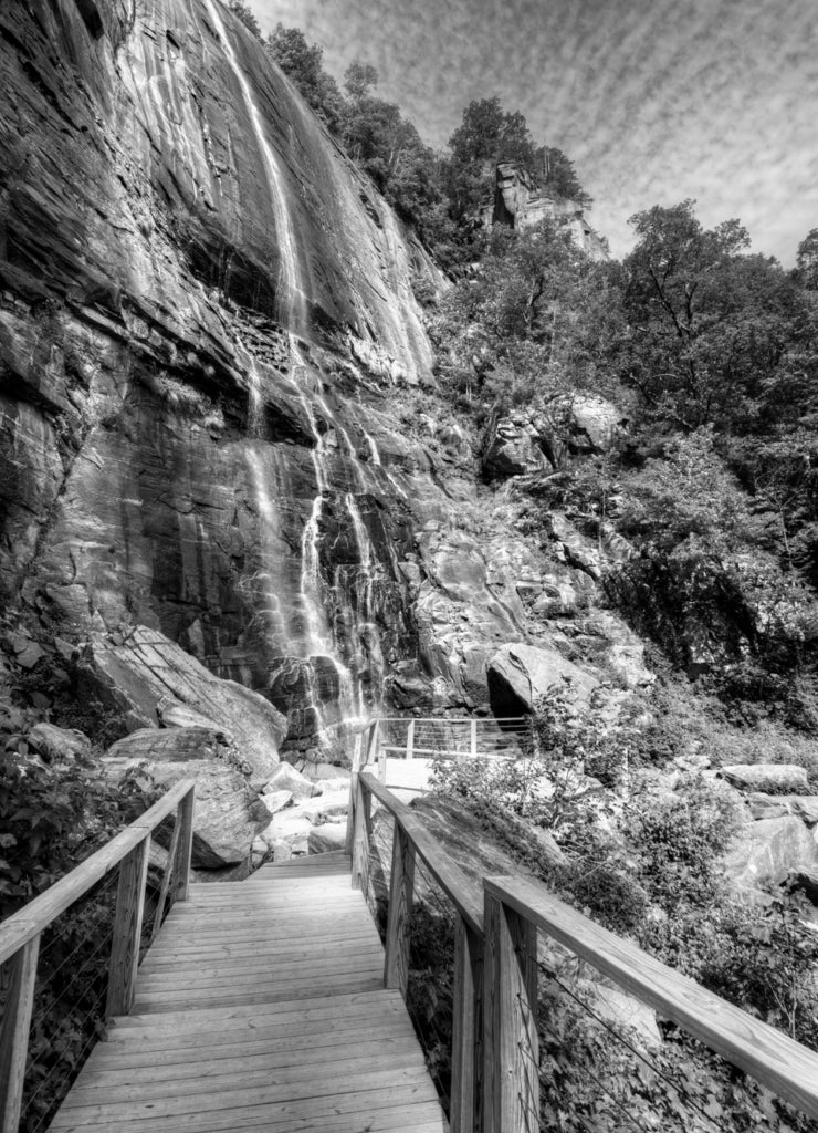 Hickory Nut Falls in North Carolina in black white