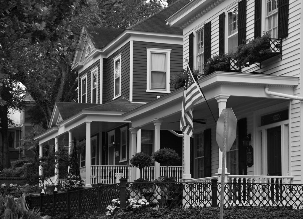 Villa in der Altstadt von Wilmington, North Carolina in black white