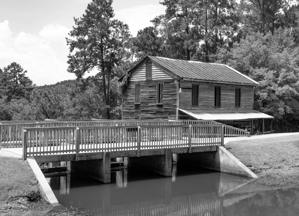 Historic Gristmill in Central Mississippi in black white