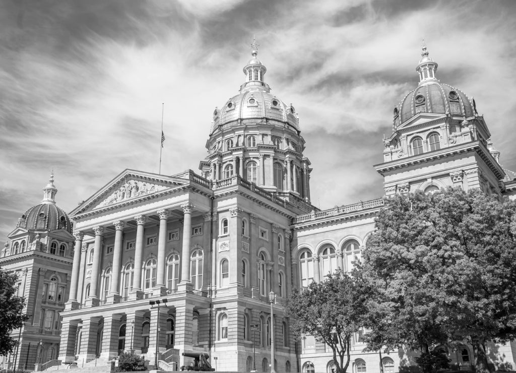 Iowa State Capitol in black white