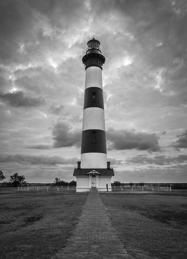 Bodie Island Lighthouse Cape Hatteras Outer Banks North Carolina in black white