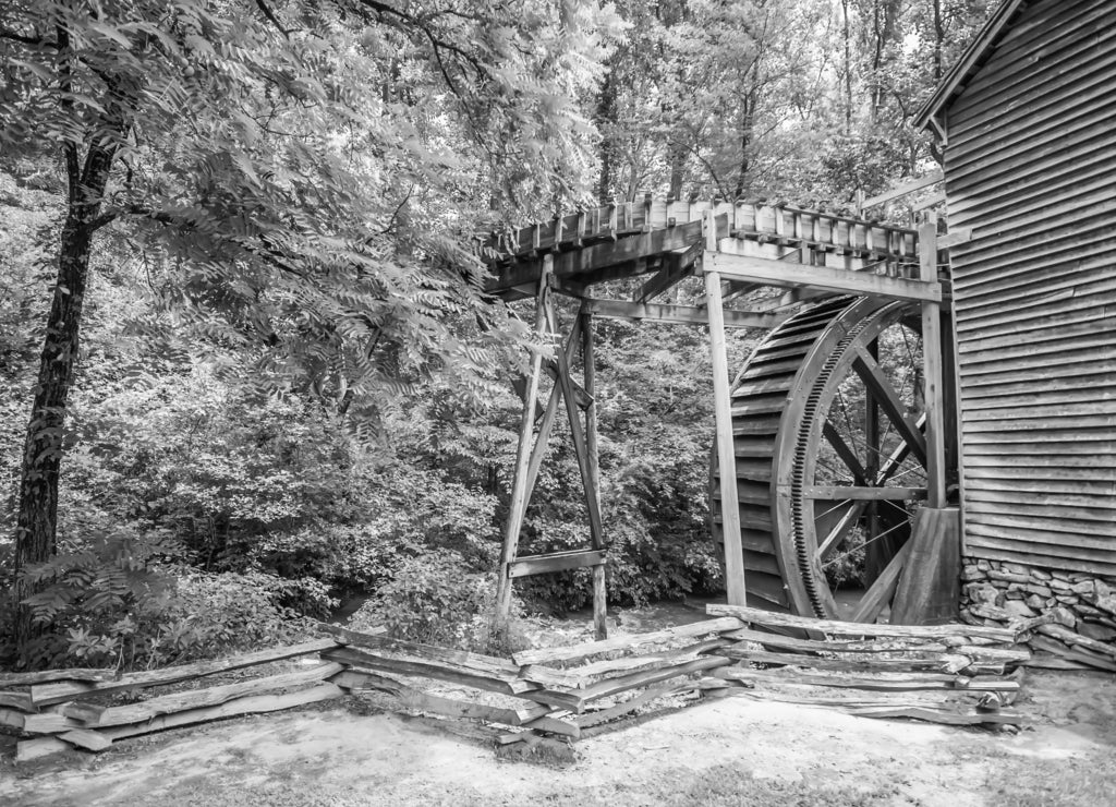 Hagood Mill Historic Site in South Carolina in black white