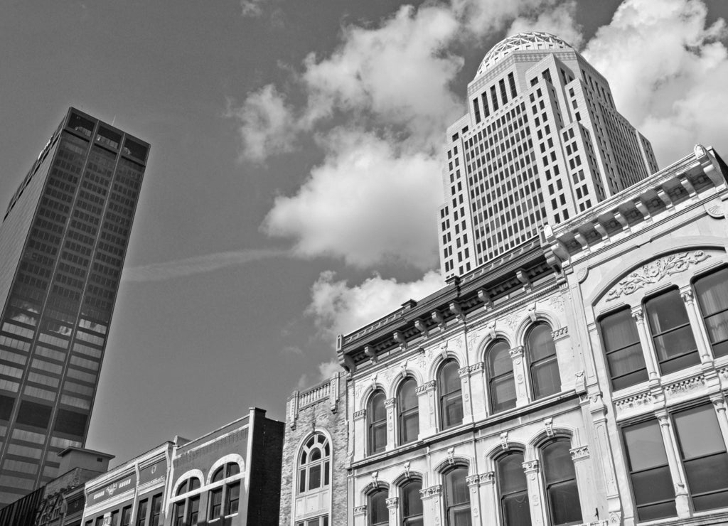 Downtown Louisville, Kentucky in black white