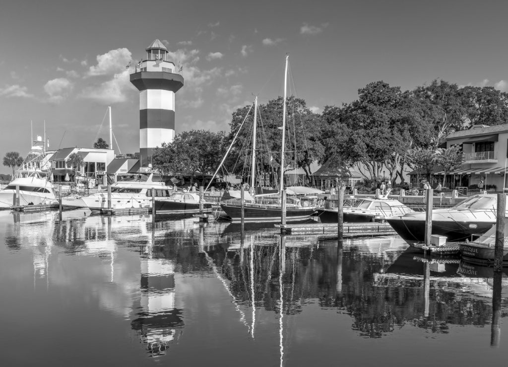 Lighthouse on Hilton Head Island, South Carolina in black white