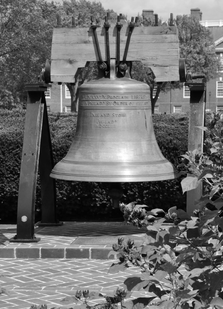 Replica of Liberty Bell in Dover, Delaware in black white