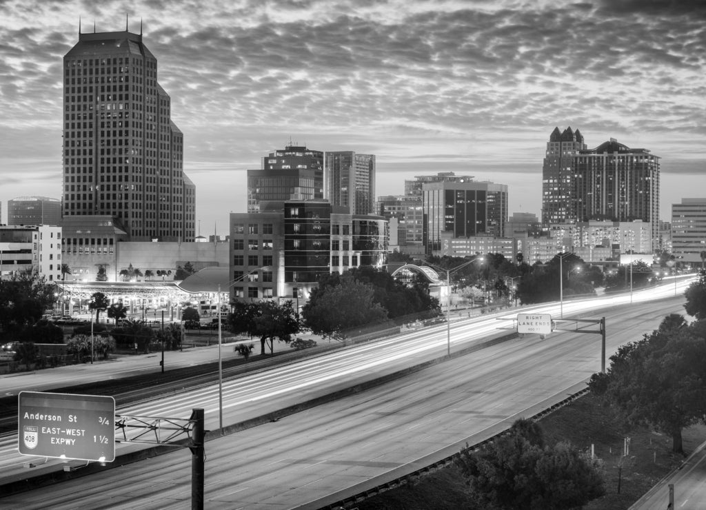 Orlando, Florida Skyline in black white