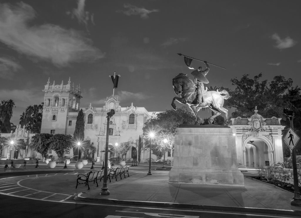 San Diego's Balboa Park in San Diego California in black white