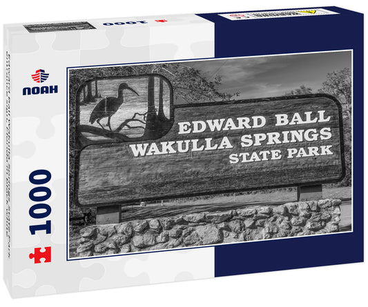 Edward Ball Wakulla Springs State Park entrance sign, Florida in black white