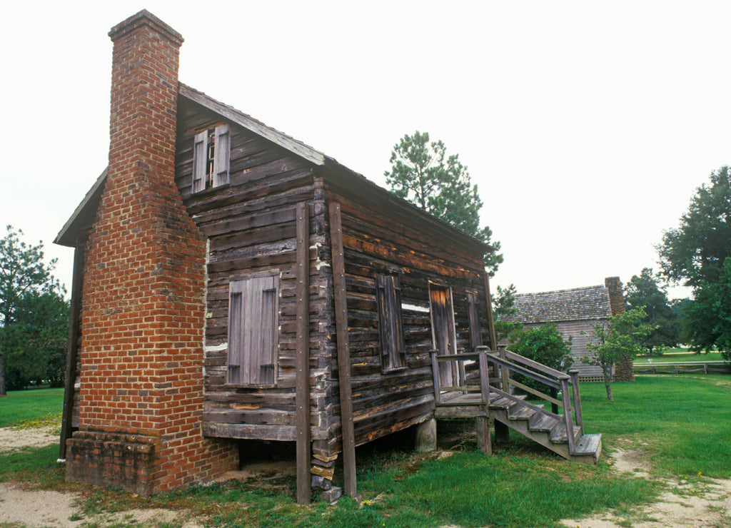 Log cabin with fireplace in historic Camden, South Carolina